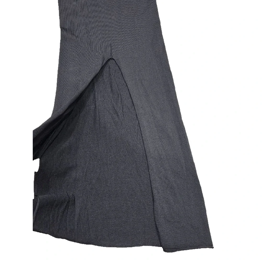 ZARA BLACK LONG GATHERED WAIST V-NECK KNIT DRESS WITH SHOULDER PADS S A005697 - Picture 9 of 9